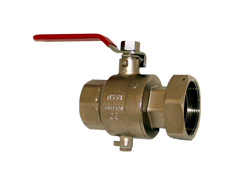 Kugelhahn DN 25 mit loser Überwurfmutter und Temperaturfühleranschluss